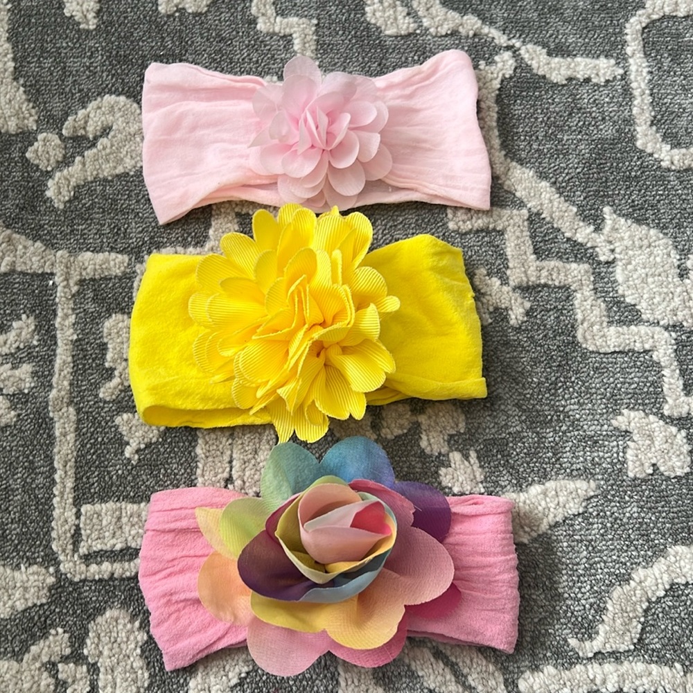 Girls nylon elastic headbands baby toddler set of 3